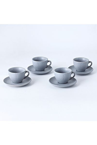 sharpdo 200 ml Grey Variegated Point Ceramic Glaze Craft Coffee Cup And Saucer