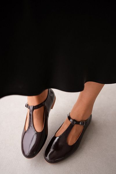 selinshoes Oslo Genuine Leather Women's Ankle Strap Ballerinas with Front Belt Detail - Brown