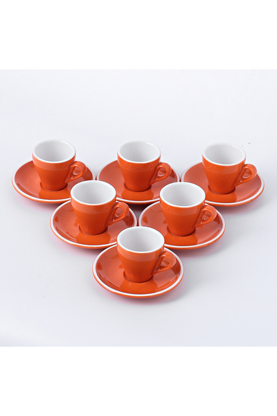 sharpdo 80ML Ceramic Coffee Cup And Saucer Set With Colored Glaze And White Edge