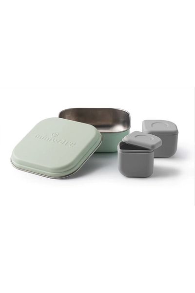 Babyjem Set cutie s 2 silipods pre mancare bebelusi Miniware Grow bento, 3 diely, Keylime+Grey