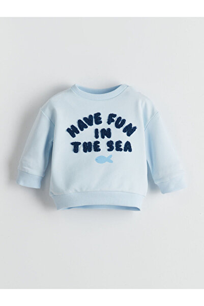 LC Waikiki Nevavm Oval Collar Printed Baby Boy Sweatshirt with Difference