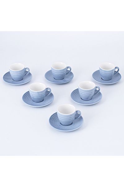 sharpdo 12-Piece Kiln Variable Glaze Process Round Linear Ceramic 100 ml Cup And Saucer