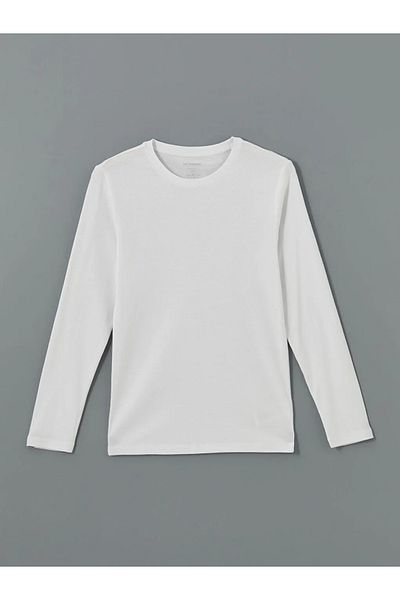 LC Waikiki Lcwaikiki Basic White Crew Neck Long Sleeve Combed Cotton Men's T-Shirt