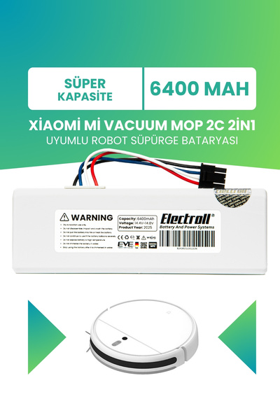 ELECTROLL Xiaomi Mi Vacuum Mop 2c 2in1 Uyumlu Batarya (SÜPER KAPASİTE) 6400ma...
