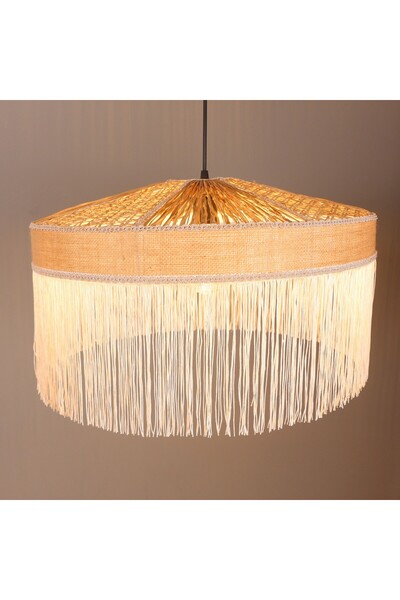 Mylamp ŞANZELİZE 50x30 cm Doğal Hazeran - RAFYA ve Kumaş Avize