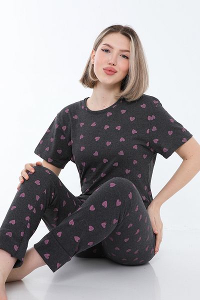 FAMESTEKSTİL Costum de pijama de vară cu mâneci scurte
