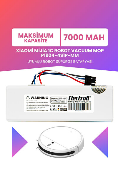 ELECTROLL Xiaomi Mijia 1C Robot Vacuum Mop P1904-4S1P-MM Batarya 7000mah Maks...