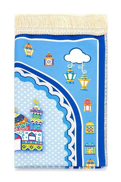 uhtico Decorative Digital Printed Non-Slip Base Educational Small Children's Prayer Rug Prayer Mat Gift 45X90Cm