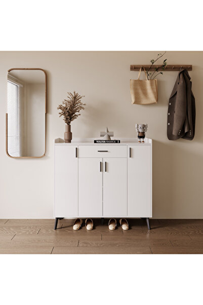 Home Box Marwell 22-Pair Sintered Stone Shoe Cabinet with 4 Doors and Drawer