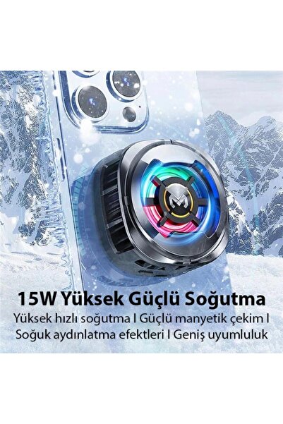 coofbe Göstergeli RGB Işıklı15W Magsfe Uyumlu Kablolu Soğutma Levhalı Ultra Telefon Soğutucu Radyatö