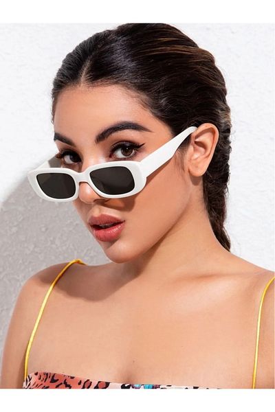 Nilu Moda Unisex Women Men Uv400 Protection Square Rectangle White Black New Season Sunglasses