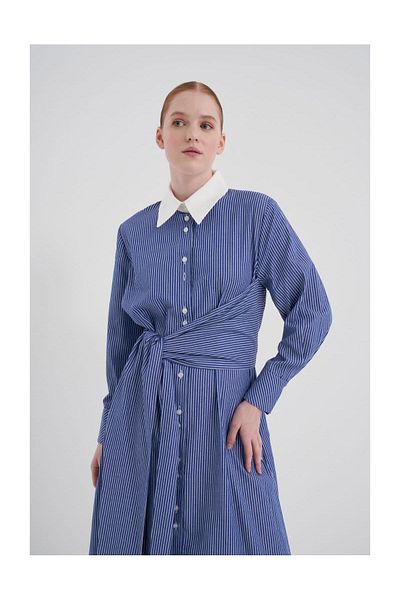 FUSHYA Rochie cu dungi cu dantelă