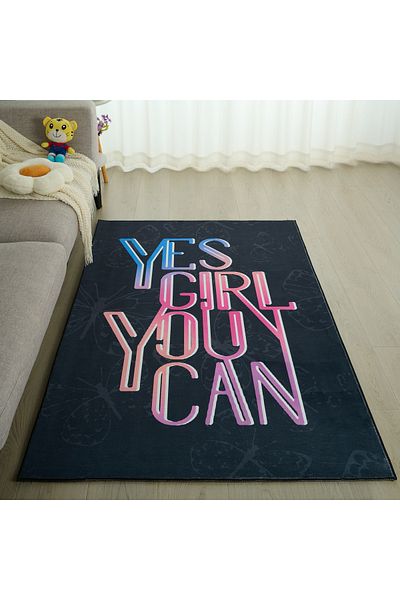 erorex Ivy Meadows Ben Yes Girl Printed Flannel Rug - 110x160 cm