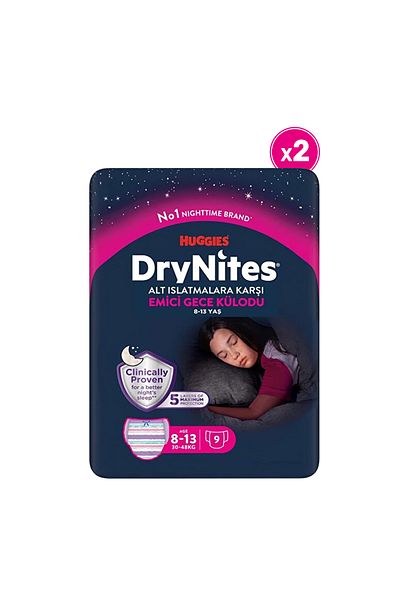 DryNites Night Külody Girls Shoes - 8-13 Years, 30-48 Kg, 2 Packs of 18 Pieces