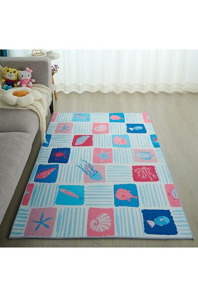 erorex Joy Sea World Ben Shells Printed Flannel Rug - 110x160 cm