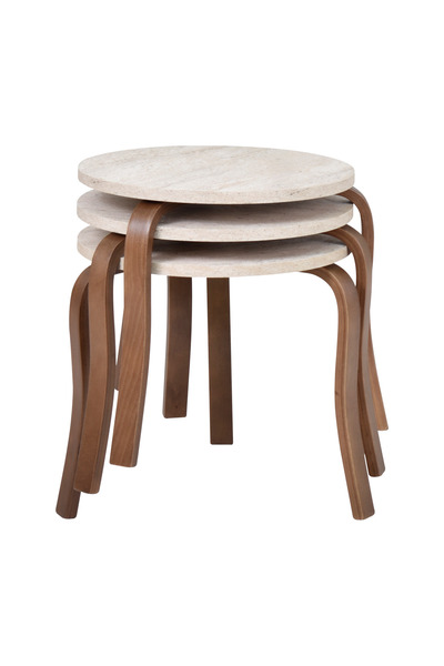 VİLİNZE Eva Ahşap Çok Amaçlı Zigon Tabure (3 Adet)