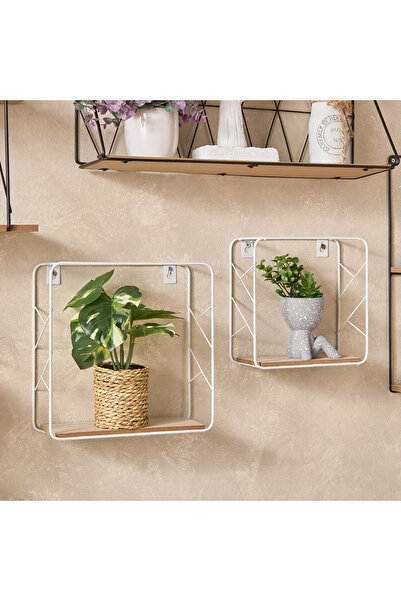 Generic مجموعة رفوف حائط سيرا من قطعتين مصنوعة من المعدن ولوح MDF