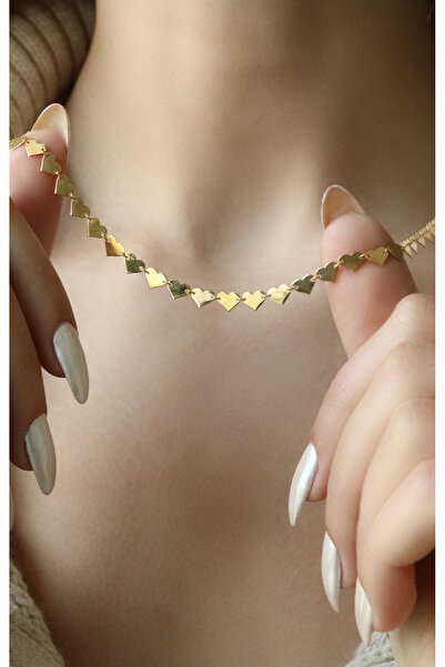 Kuyumcum 22 Ayar Altın Sıralı Kalp Kolye