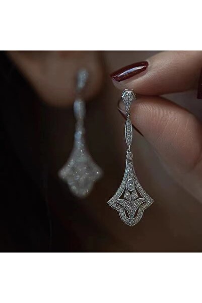 Choice أقراط متدلية من الزركون اللامع باللون الفضي من مجموعة ZAKOL للنساء لحف...