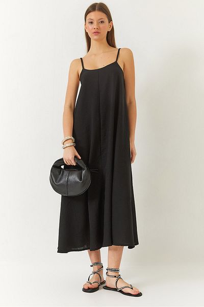 Bianco Lucci Langes Leinenkleid für Damen mit dünnen Trägern 355 60261439