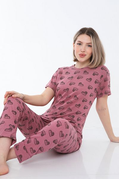 FAMESTEKSTİL Costum de pijama de vară cu mâneci scurte
