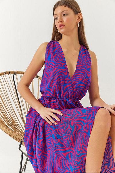 Bianco Lucci Women's Double Breasted Neckline Elastic Waist Back Rope Tie Print Dress 60261428