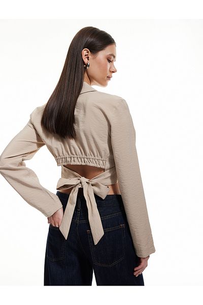 Koton Buttoned Long Sleeve Tie Detailed Crop Shirt