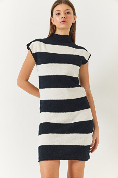 Bianco Lucci Rochie mini cu dungi pe jumătate de gât pentru femei 60261404