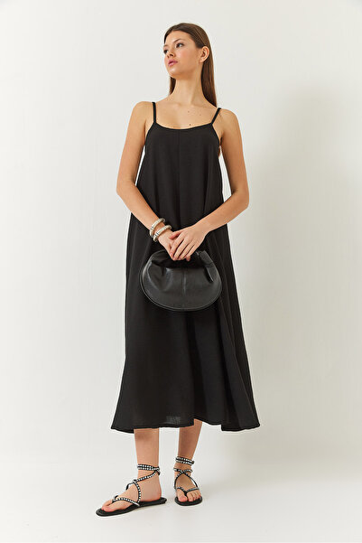 Bianco Lucci Dámské dlouhé plátěné šaty s tenkými ramínky 355 60261439