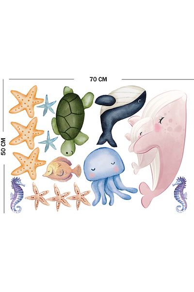 Tilki Dünyası Cute Mother Whale and Her Baby - Sea Creatures Kids Room Wall Sticker
