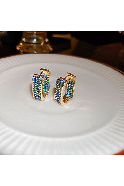 Choice 57601 أقراط كورية فاخرة خفيفة من الزركون بتصميم هندسي أنيق لكبار السن