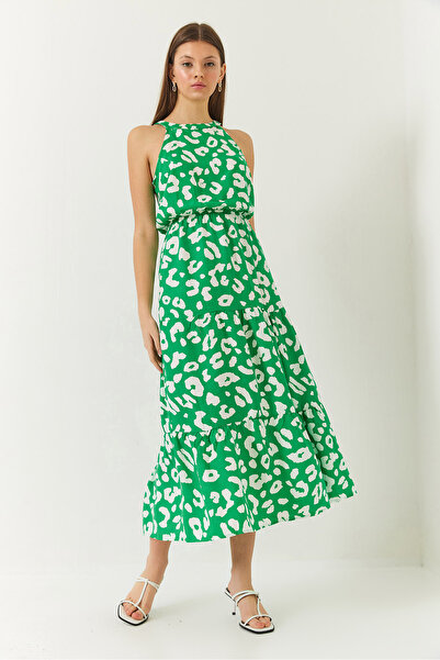 Bianco Lucci Kadın Halter Yaka Beli Lastikli Katlı Viskon Elbise 60261421