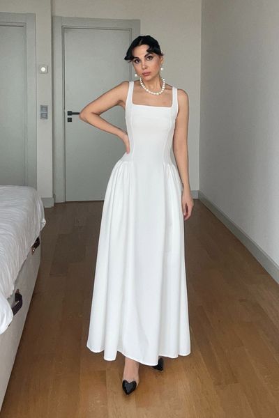 Seda Yalçın Atelier White Strappy Square Neck Paris Dress