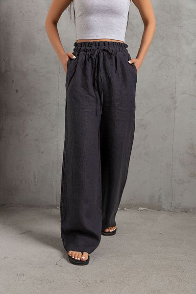 Maule 100% Linen Wide Leg Loose Fitting Lace up Elastic Women's Trousers @Leon