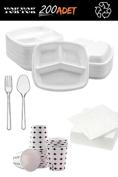 YOK YOK AMBALAJ Lüx 3 Gözlü Köpük Tabak Seti 200'lü