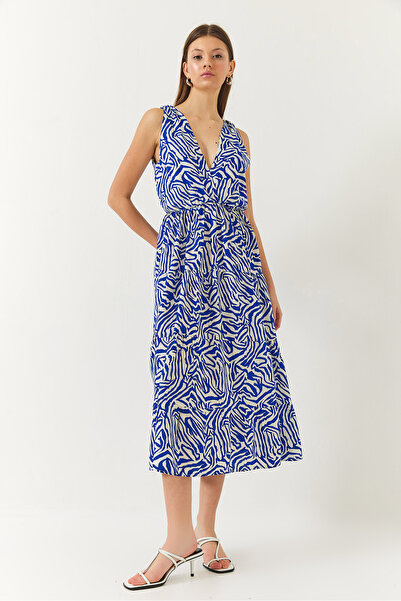 Bianco Lucci Γυναικείο φόρεμα με διπλό στήθος με λαιμόκοψη ελαστική μέση με σχοινί με στάμπα 60261428