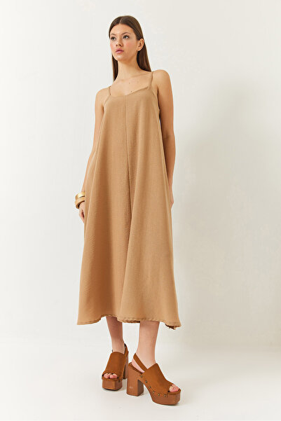 Bianco Lucci Γυναικείο μακρύ λινό φόρεμα με λεπτό λουράκι 355 60261439