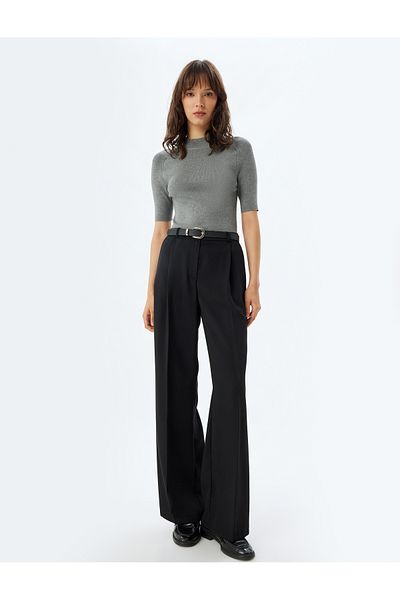 Koton Short Sleeve Knitwear Sweater Stand Collar Ribbed