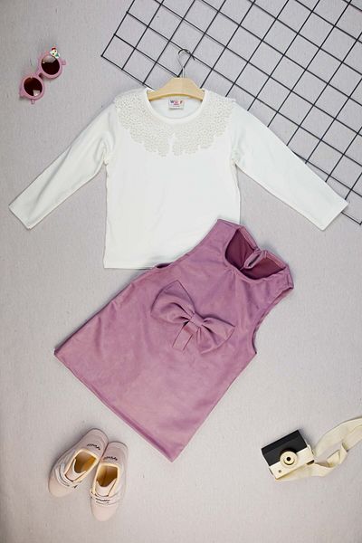 Yalçınoğlu Kids Princess Custom Girl's Suit - Lace Blouse & Velvet Dress & Salopette