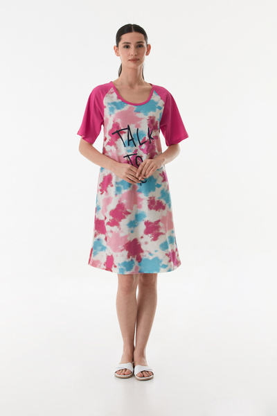 CALİA Women's Tie Dye Printed Half Sleeve Dress Nightgown Cotton Fabric