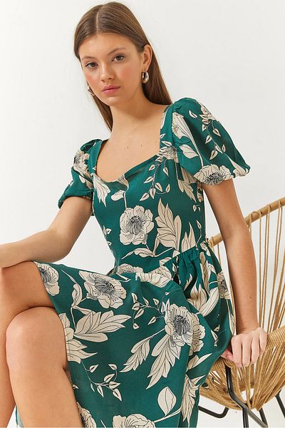 Bianco Lucci Women's Square Neck Watermelon Sleeve Floral Print Viscose Dress 60261441