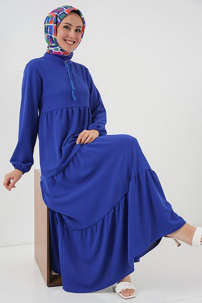 Bigdart 1627 Φόρεμα Hijab με κορδόνια - Saks Blue