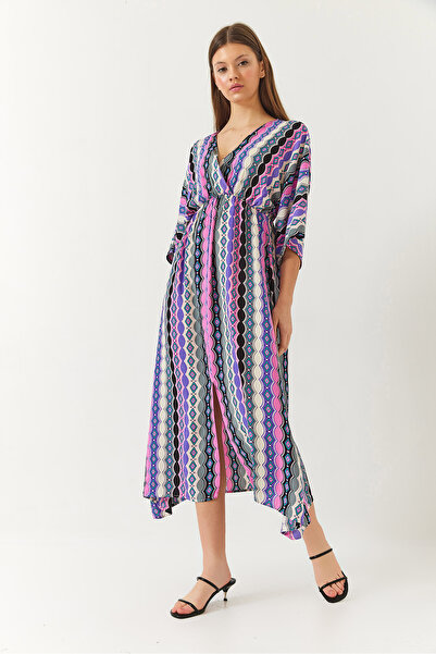 Bianco Lucci Γυναικείο φόρεμα με διπλό στήθος V λαιμόκοψη με λεπτομέρεια με σχισμή μπροστά 60261411