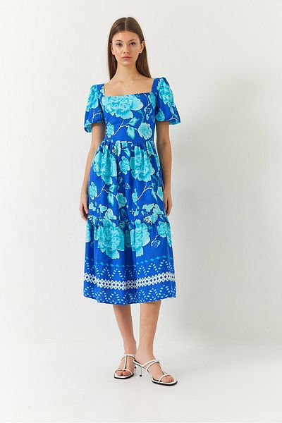 Bianco Lucci Rochie de damă, cu mâneci pepene verde, cu decolteu pătrat, cu imprimeu Tericoton 60261412
