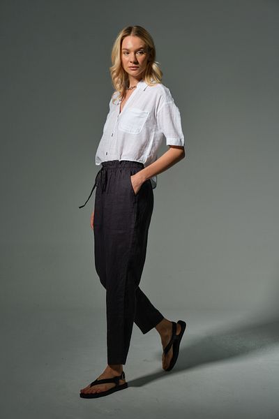 Maule 100% Genuine Linen Carrot Cut Lace up Elastic Women's Trousers @Valensiya