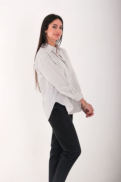 Blues Outlet Cămașă albă supradimensionată cu dungi pentru femei-alb