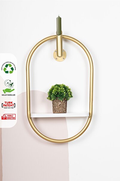 Fec Reklam Çiçeklik Gold Oval Duvar Rafı Çiçekliği Dekoratif Sunta Raflı Duva...