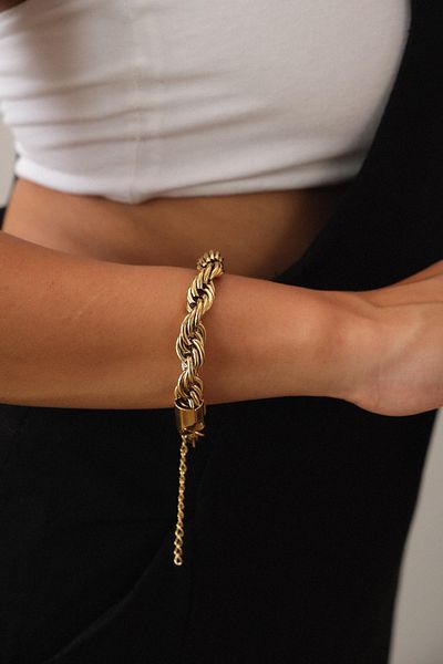ByFlorya Jewelry Gold Colored Steel Thick Twist Chain Bracelet - Daily Use, 19+5cm