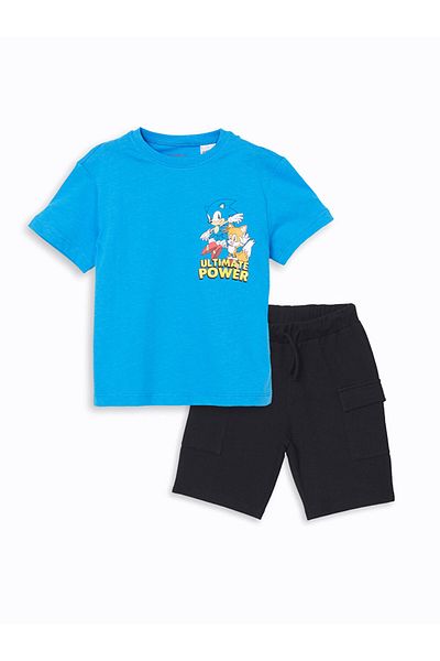 LC Waikiki Crew Neck Sonic Printed Boys T-Shirts and Shorts 2-Piece