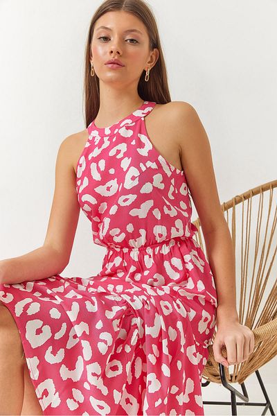 Bianco Lucci Women's Halter Neck Elastic Waist Layered Viscose Dress 60261421